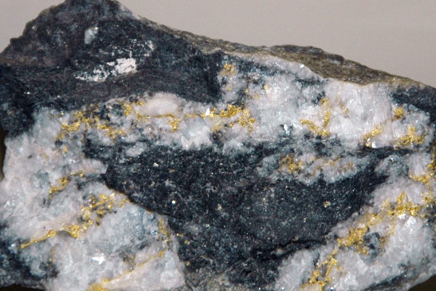 Visible gold in a quartz vein, representative of the Anvil Zone shear mineralisation